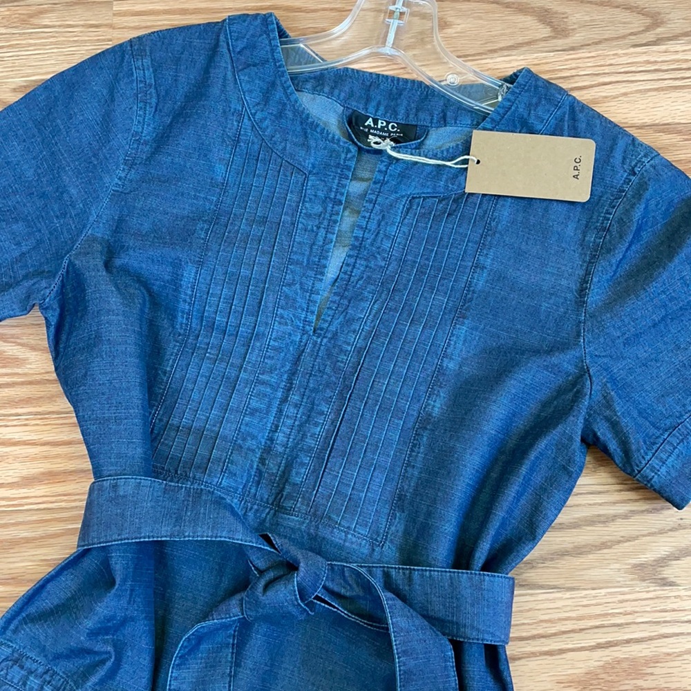 NWT A.P.C. Denim SS Dress With Waist Tie. Size 36. - Picture 8 of 8